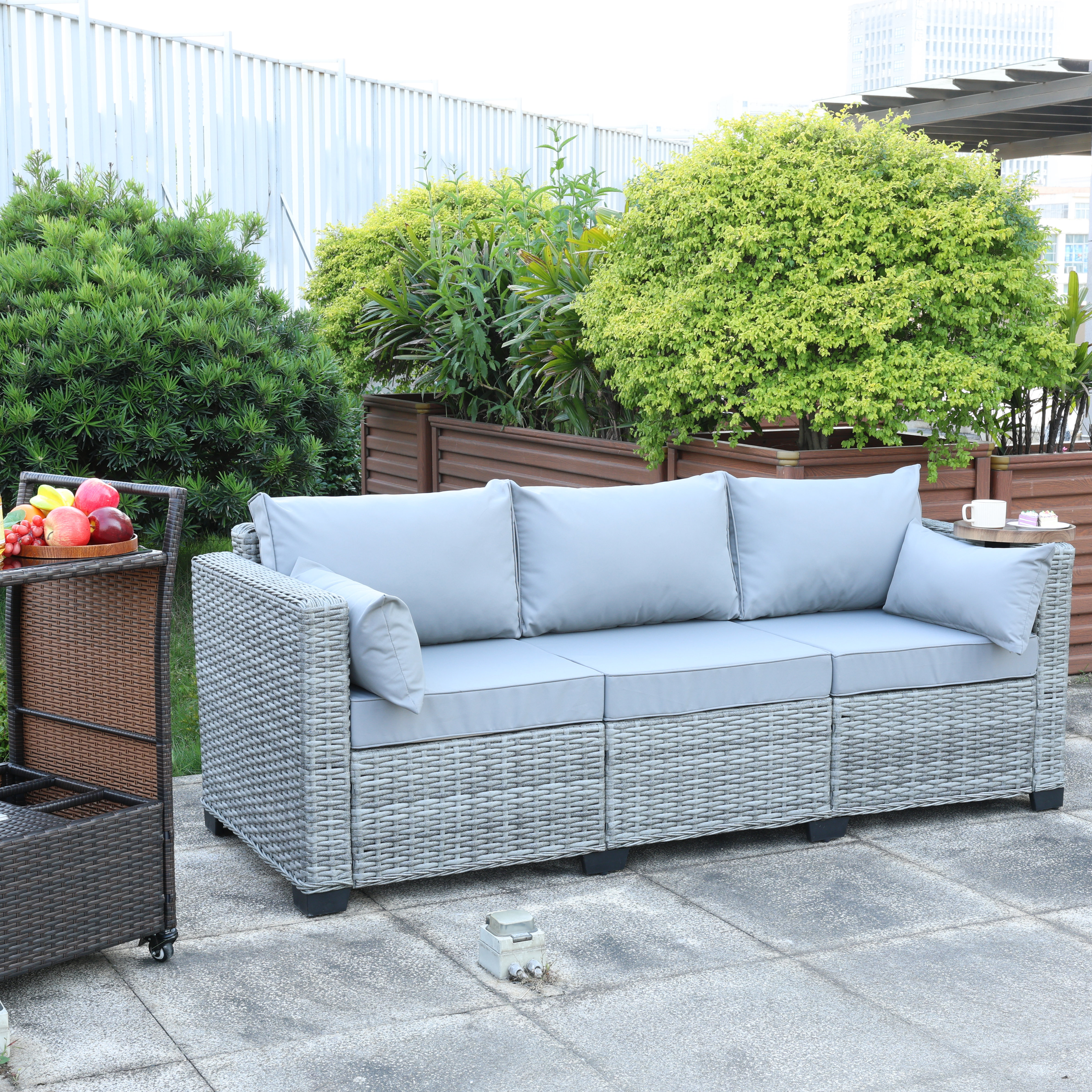 Latitude Run® Nebiha Outdoor Wicker Couch Patio 3-seat Sofa